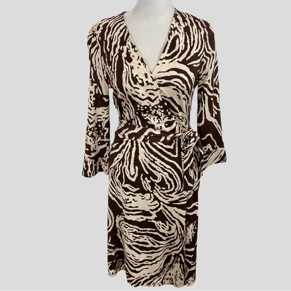 Diane von Furstenberg Brown White Abstract Print Jersey Silk